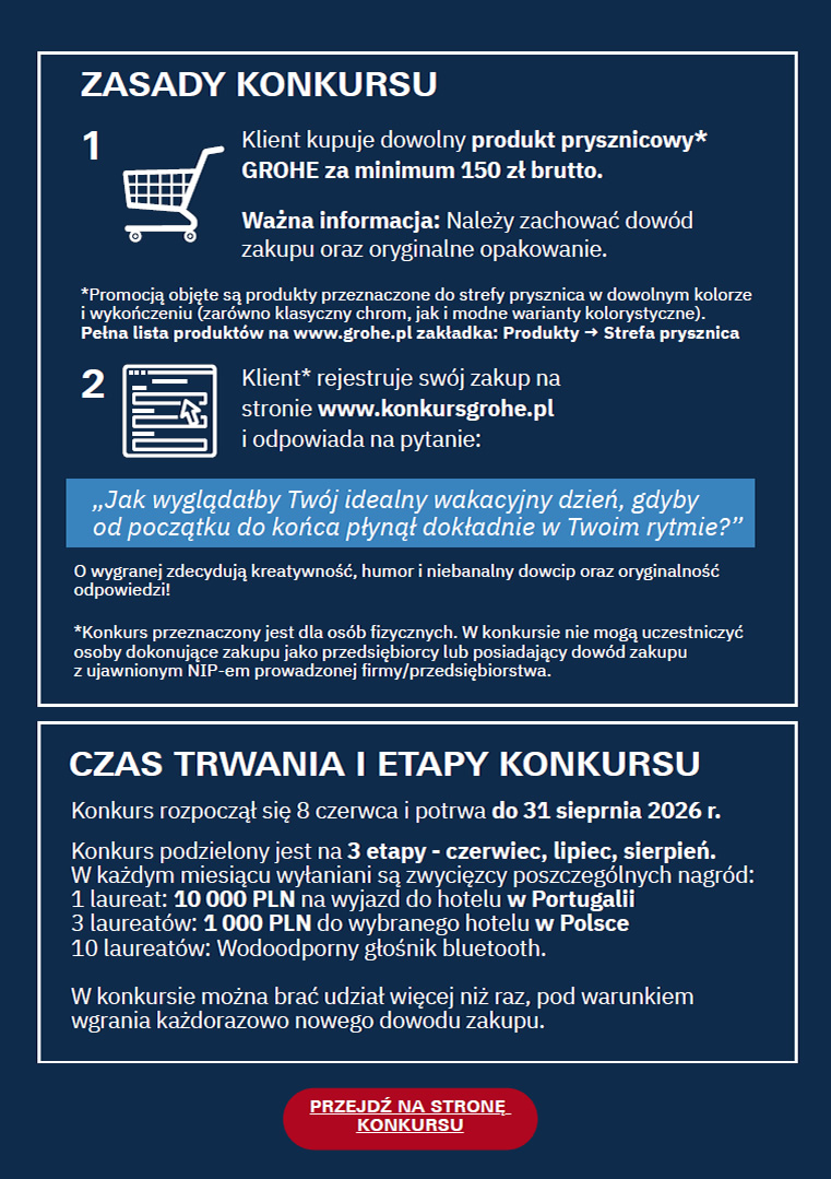 Grohe Konkurs wygraj wakacje w swoim rytmie - zasady konkursu